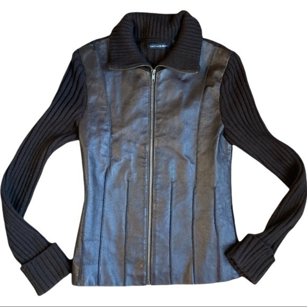 Essentials by Milano size small, dark brown zip jacket, warm with suede & wool
